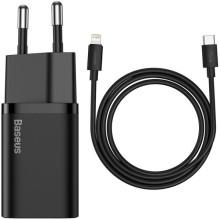 МЗП Baseus Super Si Quick Charger 20W (1USB-C) + кабель Type-C to Lightning (TZCCSUP-B) – Чорний