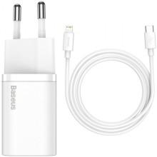 МЗП Baseus Super Si Quick Charger 20W (1USB-C) + кабель Type-C to Lightning (TZCCSUP-B) – Білий
