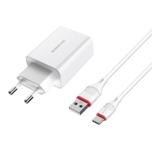 СЗУ Borofone BA21A Long journey QC3.0 3A (1USB-A) + кабель USB to Type-C – Белый