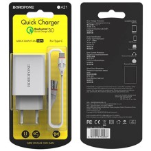 СЗУ Borofone BA21A Long journey QC3.0 3A (1USB-A) + кабель USB to Type-C – Белый