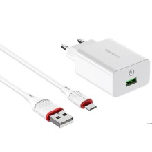 СЗУ Borofone BA21A Long journey QC3.0 3A (1USB-A) + кабель USB to MicroUSB – Белый