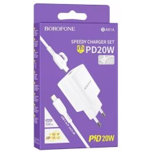 МЗП Borofone BA81A PD20W (1USB-C) + кабель Type-C to Lightning – Білий