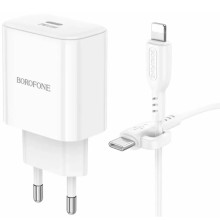 СЗУ Borofone BA81A PD20W (1USB-C) + кабель Type-C to Lightning – Белый