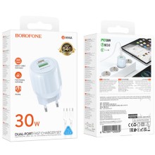 МЗП Borofone BA94A Lustrous PD30W+QC3.0 (1USB-A/1C) + кабель Type-C to Type-C – Блакитний