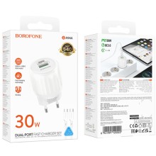 СЗУ Borofone BA94A Lustrous PD30W+QC3.0 (1USB-A/1C) + кабель Type-C to Type-C – Белый