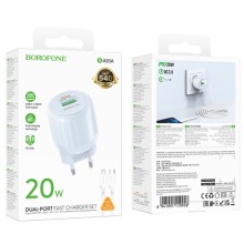 МЗП Borofone BA93A Lustrous PD20W+QC3.0 (1USB-A/1C) + кабель Type-C to Lightning – Блакитний