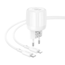 МЗП Borofone BA93A Lustrous PD20W+QC3.0 (1USB-A/1C) + кабель Type-C to Lightning – Білий