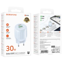 СЗУ Borofone BA94A Lustrous PD30W+QC3.0 (1USB-A/1C) – Голубой