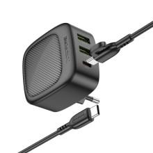 МЗП Borofone BAS23A Lucky PD30W (2USB-A/1C) + кабель Type-C to Type-C – Чорний