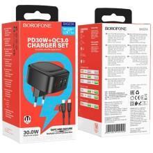 МЗП Borofone BAS23A Lucky PD30W (2USB-A/1C) + кабель Type-C to Type-C – Чорний