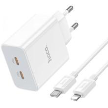 МЗП Hoco C108A PD 35W (2USB-C) + кабель Type-C to Lightning – Білий