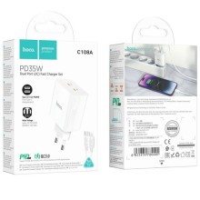 МЗП Hoco C108A PD 35W (2USB-C) + кабель Type-C to Lightning – Білий