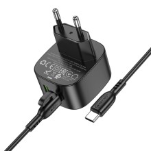 СЗУ Borofone BAS22A Fortune PD20W+QC3.0 (1USB-A/1C) + кабель Type-C to Type-C – Черный