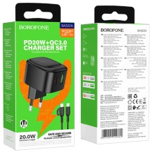 СЗУ Borofone BAS22A Fortune PD20W+QC3.0 (1USB-A/1C) + кабель Type-C to Type-C – Черный