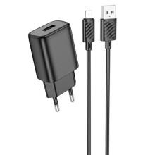 СЗУ Hoco C134A Solid 12W (1USB-A) + кабель USB to Lightning – Черный