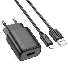 СЗУ Hoco C134A Solid 12W (1USB-A) + кабель USB to Lightning – Черный