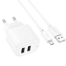 МЗП Hoco CS51A Surplus (2USB-A) + кабель USB to MicroUSB – Білий