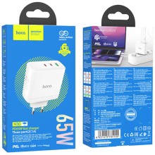 СЗУ Hoco N30 Glory PD65W (2Type-C/1USB) – Белый