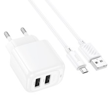 СЗУ Hoco CS51A Surplus (2USB-A) + кабель USB to MicroUSB – Белый