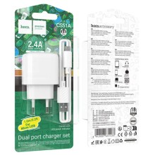 СЗУ Hoco CS51A Surplus (2USB-A) + кабель USB to MicroUSB – Белый