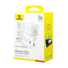МЗП Baseus Palm Fast Charger 20W (1USB-A/1C) + кабель Type-C to Type-C (P10111608) – Білий