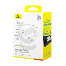 МЗП Baseus Palm Fast Charger 30W (1USB-A/1C) + кабель Type-C to Type-C (P1011160A) – Білий