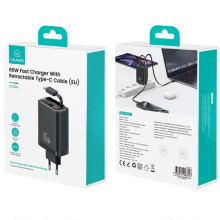 МЗП Usams US-CC299 GaN With Retractable Type-C Cable Xiang Ser. 65W (1USB-A/1C) – Чорний