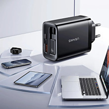 МЗП Usams US-CC296 GaN With Retractable Type-C Cable Xiang Ser. 30W (1USB-A/1C) – Чорний