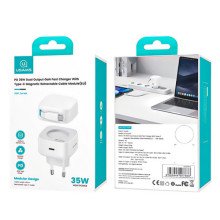 МЗП Usams US-CC202 GaN With Type-C Magnetic Retractable Cable Module XMF Ser. 35W (2USB-C) – Білий