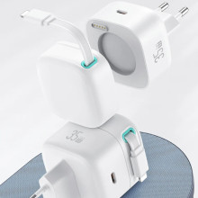 МЗП Usams US-CC209 GaN With Lightning Magnetic Retractable Cable Module XMF Ser. 35W (2USB-C) – Білий