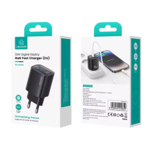 МЗП Usams US-CC229 GaN Digital Display XC Ser. 30W (1USB-A/1C) – Чорний