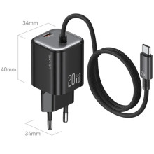 МЗП Usams US-CC261 GaN JC Ser. 20W (2USB-C) + кабель Type-C to Type-C – Чорний