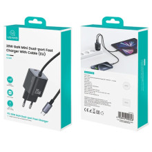 МЗП Usams US-CC261 GaN JC Ser. 20W (2USB-C) + кабель Type-C to Type-C – Чорний