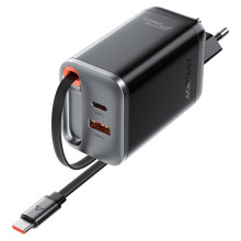 МЗП Acefast A111 GaN With Retractable Cable Type-C PD67W (1USB-A/1C) – Чорний