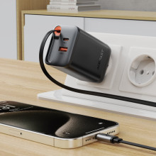МЗП Acefast A111 GaN With Retractable Cable Type-C PD67W (1USB-A/1C) – Чорний
