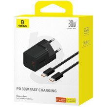 МЗП Baseus GaN5 Fast Charger (mini) 30W (1USB-C) + кабель Type-C to Type-C (P10110902) – Чорний