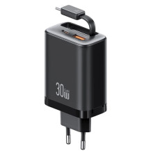 СЗУ Usams US-CC296 GaN With Retractable Type-C Cable Xiang Ser. 30W (1USB-A/1C)