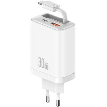 МЗП Usams US-CC296 GaN With Retractable Type-C Cable Xiang Ser. 30W (1USB-A/1C) – Білий