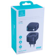 СЗУ Usams US-CC209 GaN With Lightning Magnetic Retractable Cable Module XMF Ser. 35W (2USB-C) – Черный