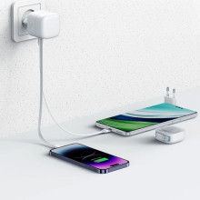 СЗУ Usams US-CC209 GaN With Lightning Magnetic Retractable Cable Module XMF Ser. 35W (2USB-C) – Белый