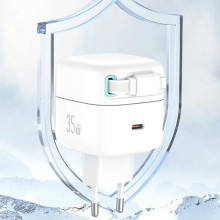 СЗУ Usams US-CC209 GaN With Lightning Magnetic Retractable Cable Module XMF Ser. 35W (2USB-C) – Белый