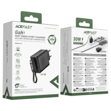 МЗП Acefast A110 GaN With Retractable Cable Type-C PD30W (1USB-C) – Чорний