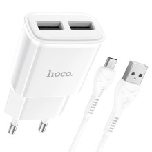 СЗУ Hoco C88A Star round 2.4A (2USB-A) + кабель USB to MicroUSB – Белый