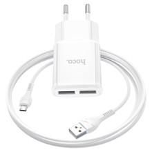 СЗУ Hoco C88A Star round 2.4A (2USB-A) + кабель USB to MicroUSB – Белый