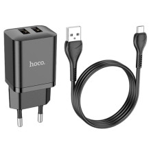 СЗУ Hoco N25 Maker (2USB-A) + USB to MicroUSB – Черный