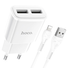 СЗУ Hoco C88A Star round 2.4A (2USB-A) + кабель USB to Lightning – Белый