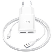 СЗУ Hoco C88A Star round 2.4A (2USB-A) + кабель USB to Lightning – Белый
