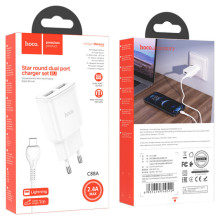 СЗУ Hoco C88A Star round 2.4A (2USB-A) + кабель USB to Lightning – Белый