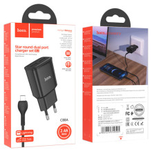 СЗУ Hoco C88A Star round 2.4A (2USB-A) + кабель USB to Lightning – Черный