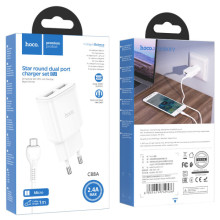 СЗУ Hoco C88A Star round 2.4A (2USB-A) + кабель USB to MicroUSB – Белый